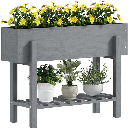 Wooden Two-Tier Raised Planter, Two Drainage Holes, 35L - Grey