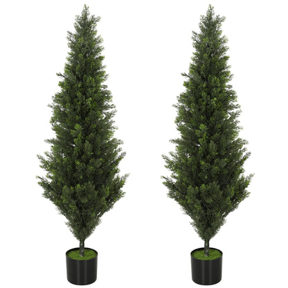 Set of 2 Decorative Artificial Plants Cypress in Weighted Pot, Fake Plant with 1092 Leaves, 120 cm