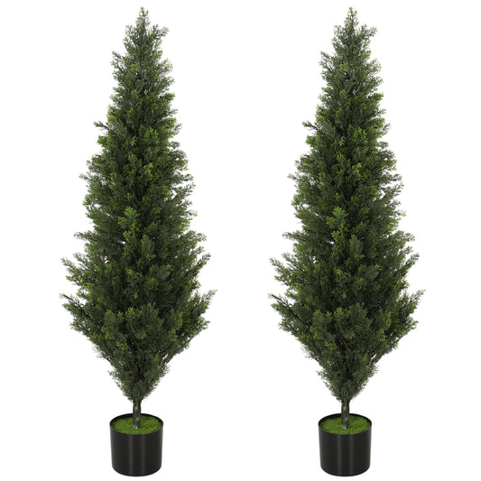 Set of 2 Decorative Artificial Plants Cypress in Weighted Pot, Fake Plant with 1092 Leaves, 120 cm