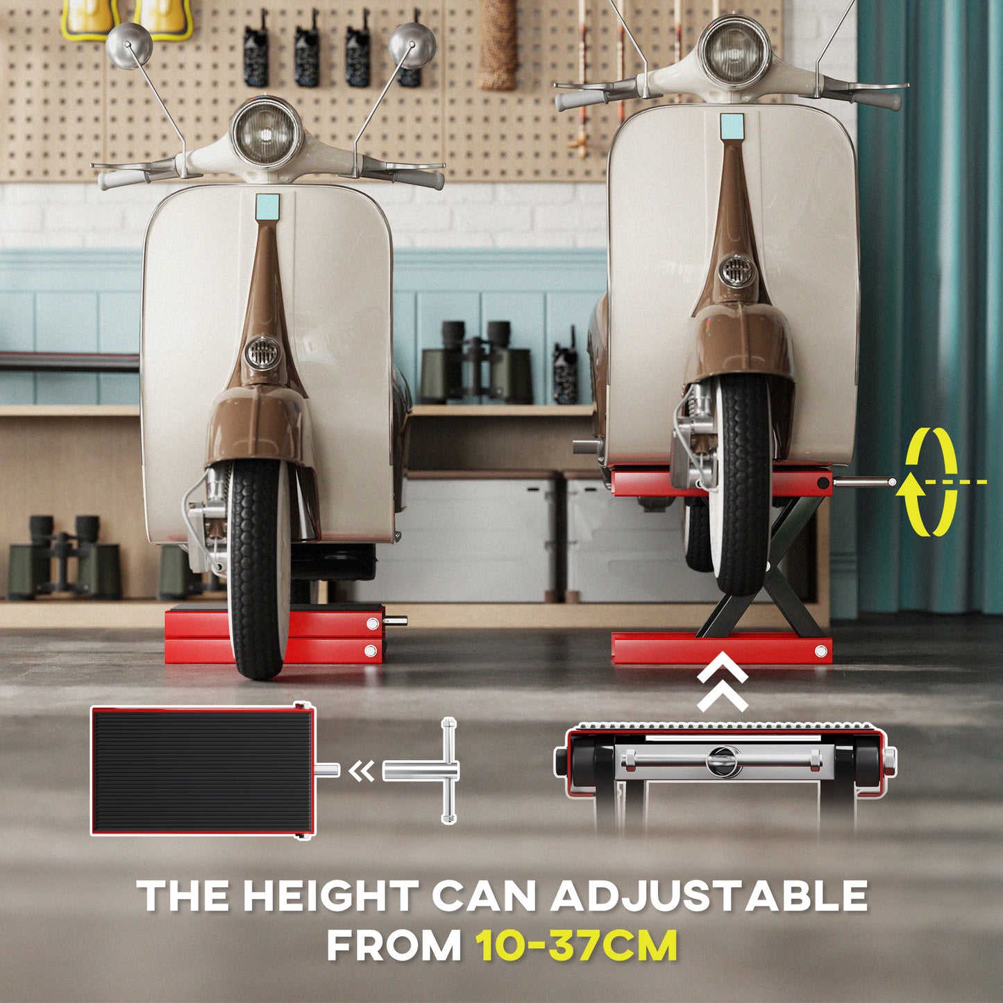 500KG Motorcycle Lift Scissor Jack, Height Adjustable Motorbike Stand with Anti-Slip Wide Deck