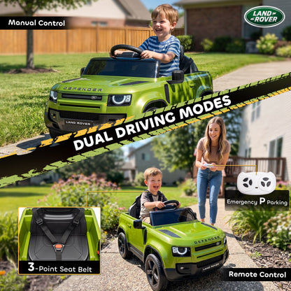 Land Rover Licensed 12V Kids Ride on Car with Remote, Suspension, Slow Start, 3 Speeds, Lights, Music, Horn, Green