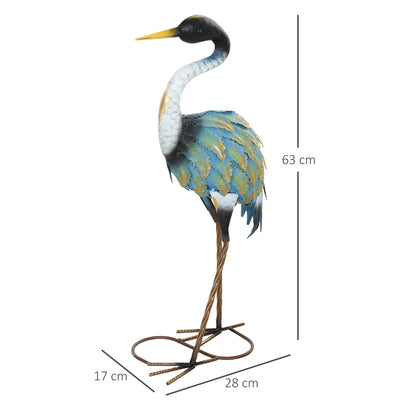 Heron Garden Statue, Standing Garden Ornament, Metal Garden Gift with Stakes, 28 x 17 x 63 cm, Multi-Colour