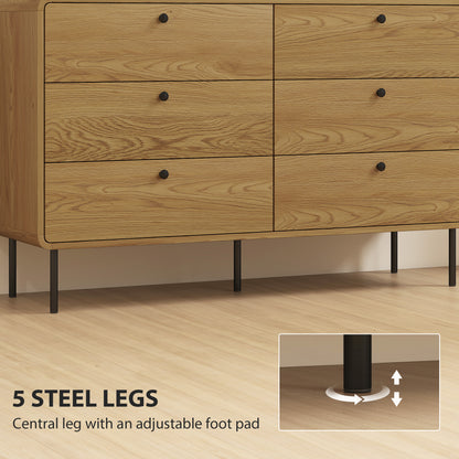 Chest of Drawers, 6 Drawer Dresser - Oak