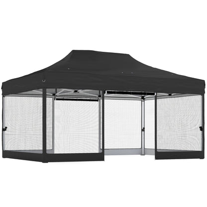 3 x 4.5 m Pop Up Gazebo with Mesh Nettings, UPF50+ Heavy Duty Outdoor Garden Party Tent Marquee, Black