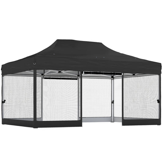 3 x 4.5 m Pop Up Gazebo with Mesh Nettings, UPF50+ Heavy Duty Outdoor Garden Party Tent Marquee, Black