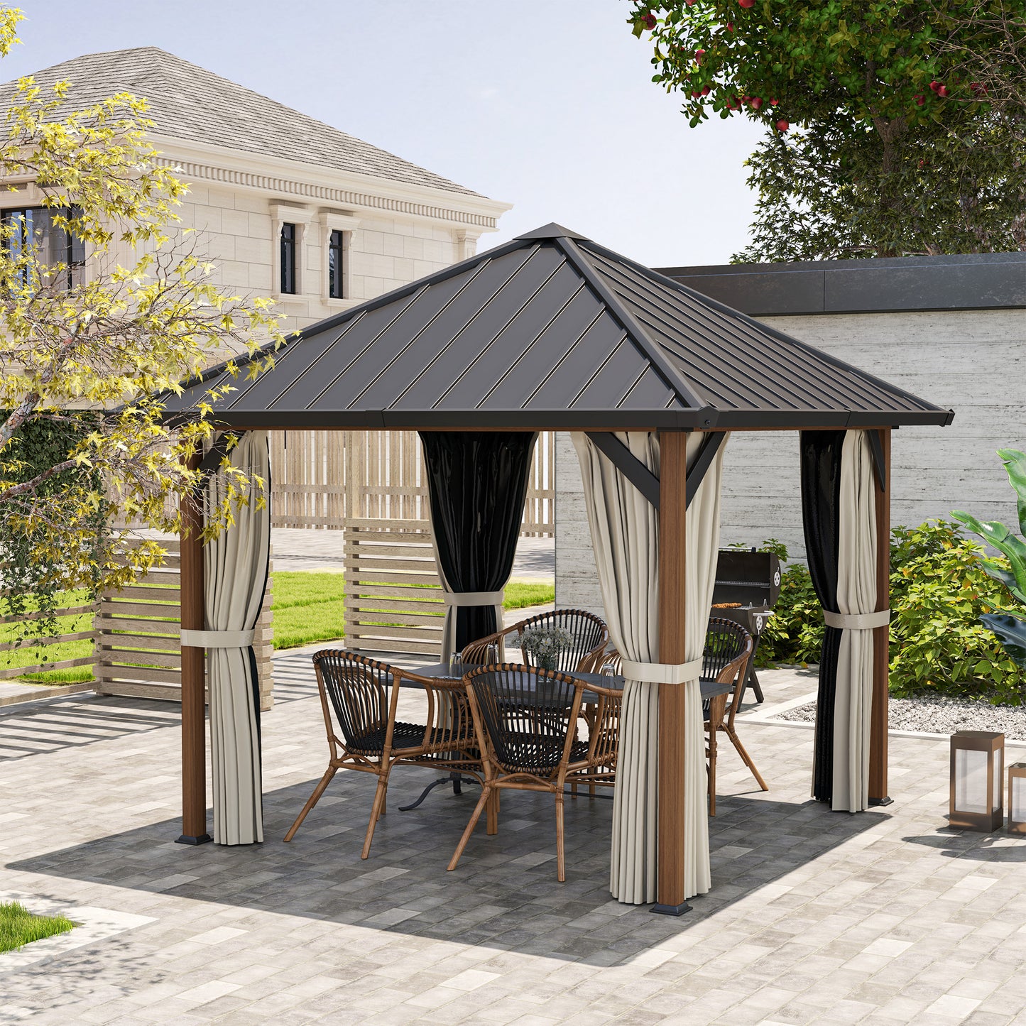 3 x 3(m) Hardtop Gazebo with Galvanised Steel Roof and Water Gutter, Waterproof Permanent Pavilion Garden Gazebo