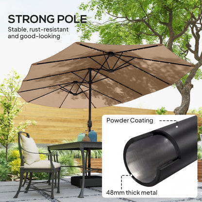 Patio Umbrella Double-Sided Outdoor Umbrella with Solar Lights Base, Khaki