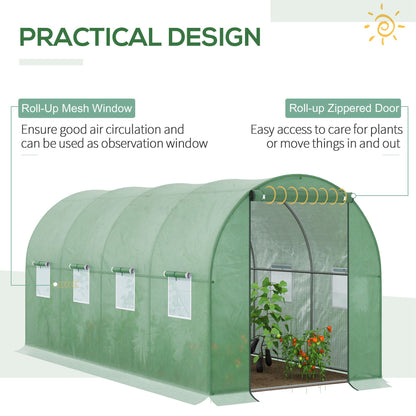 Walk-in Polytunnel Greenhouse, Outdoor Garden Tunnel Greenhouse Tent with Zipped Roll-Up Door and 8 Mesh Windows, 4 x 2M