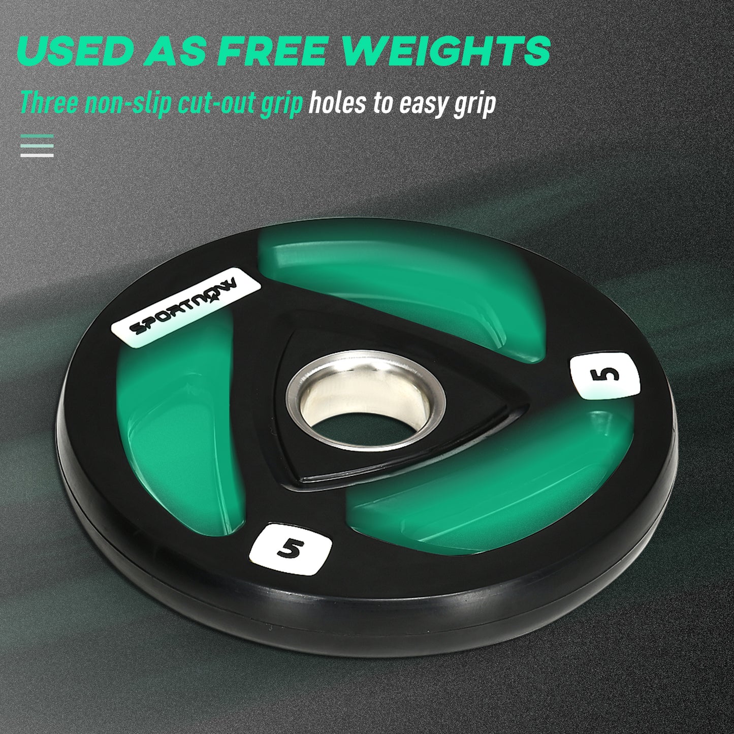 Two 5kg Olympic Weight Plates, Tri-Grip Rubber-Coated Barbell Weights, with 5cm Holes, for Home, Gym, Office