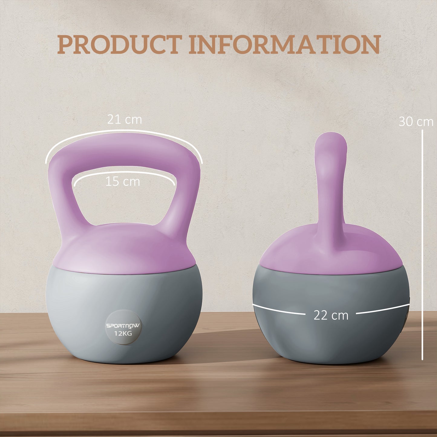 12KG Soft Kettlebell, Kettlebell with Non-Slip Handle for Home Gym, Weight Lifting, Strength Training, Purple/Grey