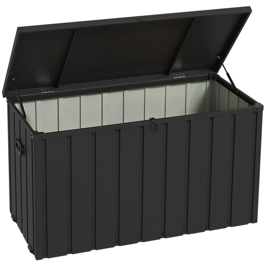 450L Galvanised Steel Garden Storage Box, with Wheels - Dark Grey