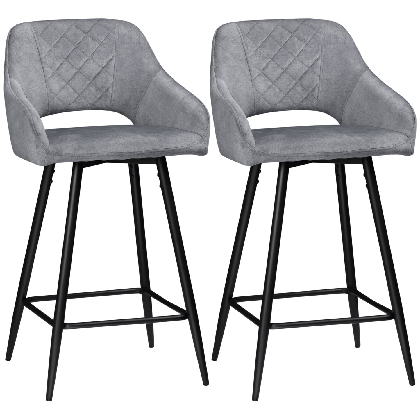 Bar Stools Set of 2, Velvet-Touch Fabric Counter Height Bar Chairs, Kitchen Stools with Steel Legs for Dining Area