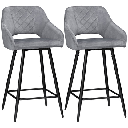 Bar Stools Set of 2, Velvet-Touch Fabric Counter Height Bar Chairs, Kitchen Stools with Steel Legs for Dining Area