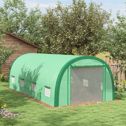 6 x 3(m) Polytunnel Greenhouse with Upgraded Structure, Mesh Door and Windows, 15 Plant Labels, Green