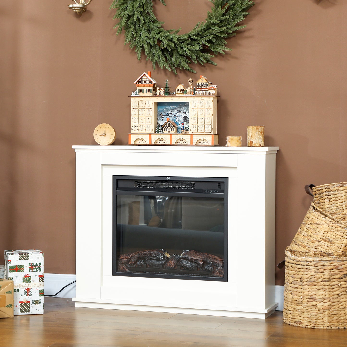 2000W 6824 BTU Faux Flame Fireplace - White