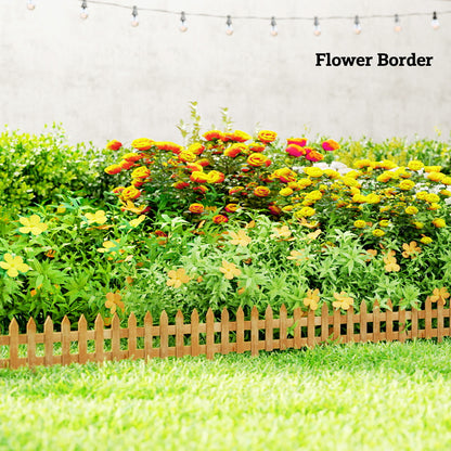 Pack of 12 Wooden Border Fences, Garden Fixed Picket Fence for Lawn Edging, Flowerbed, 60L x 1D x 34H cm, Brown