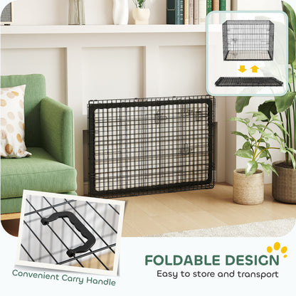 Foldable Dog Crate with 2 Doors with Tray, Soft Cushion, for Large Medium Dogs, 90 x 58 x 62, Black