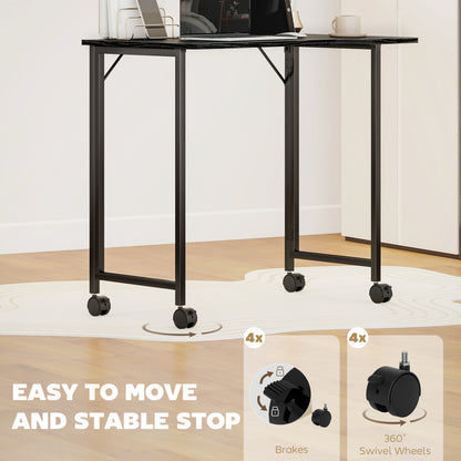 Folding Small Desk on Wheels - Black Wood Effect