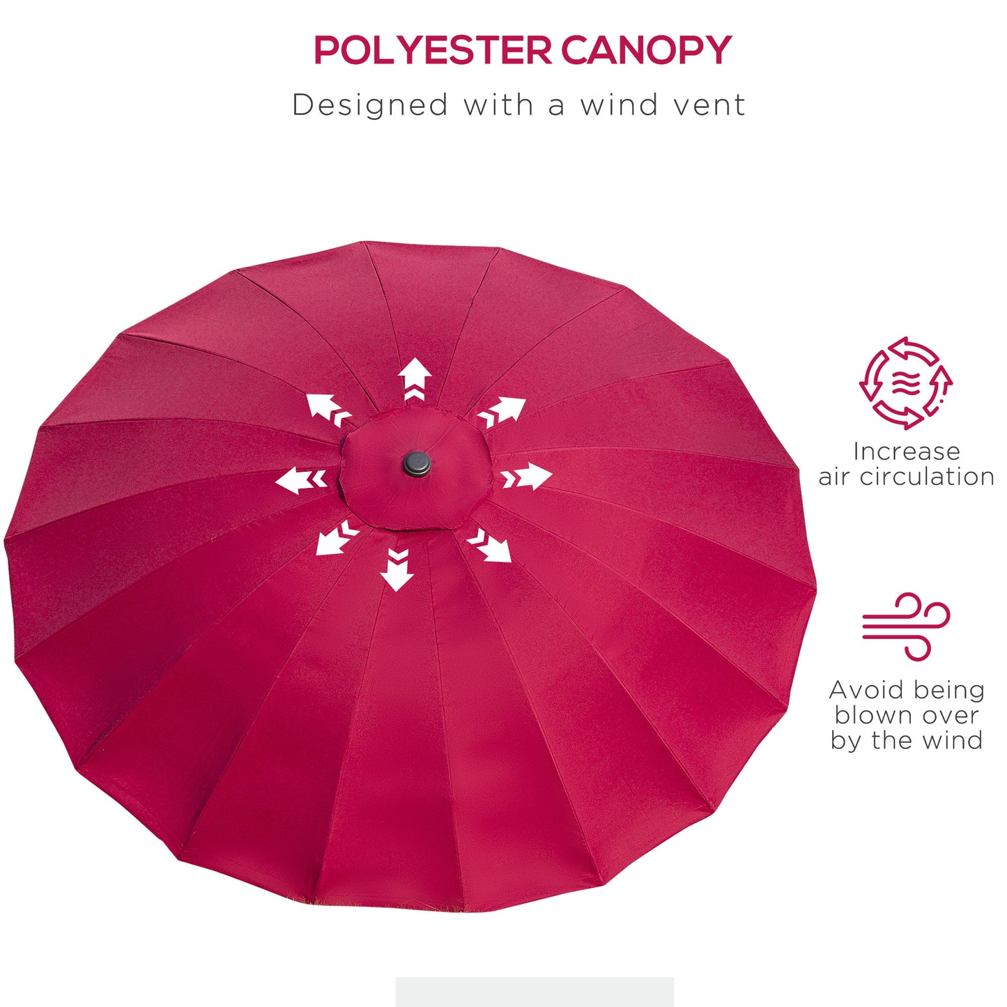 2.5m Shanghai Garden Parasol Umbrella with Crank & Tilt, Adjustable Outdoor Sun Shade, Red