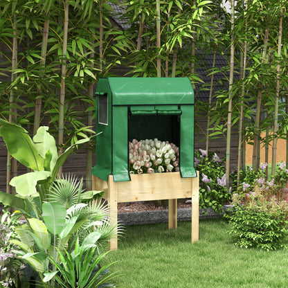 Wooden Planter Box with PE Greenhouse Cover and Bed Liner, Raised Garden Bed for Vegetables, Flowers, Herbs