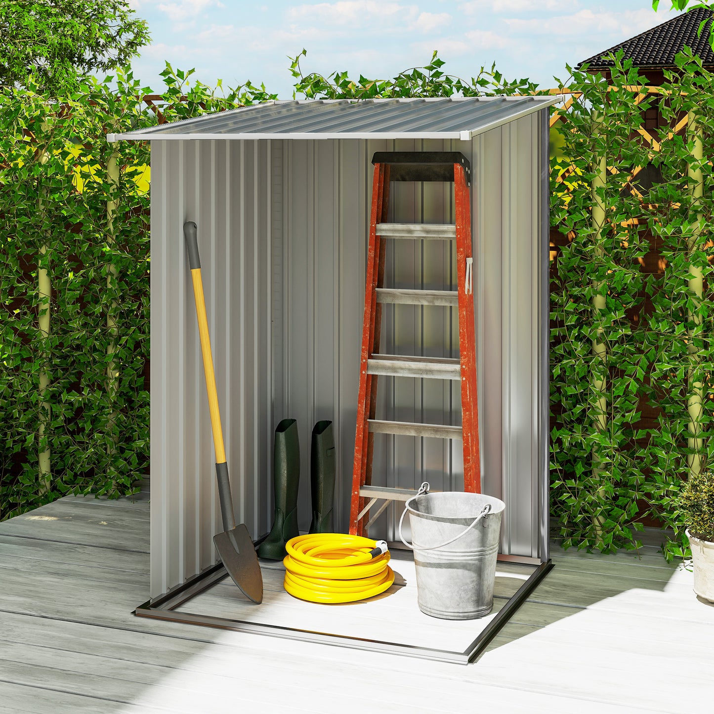 3.3 x 3.4ft Lean To Steel Garden Shed, with Locking Door - Grey