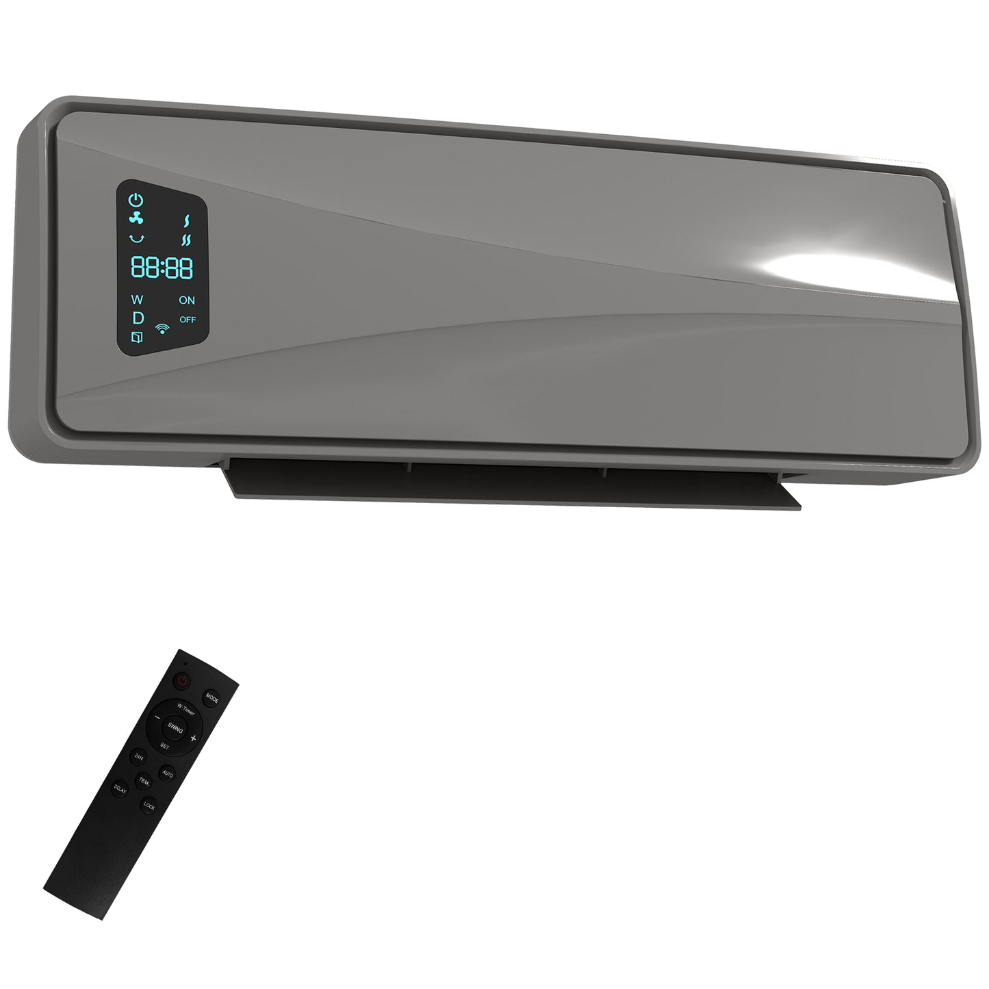 2000W Ceramic Electric Heater with Fan, Adjustable Thermostat, Wall Mounted - Grey