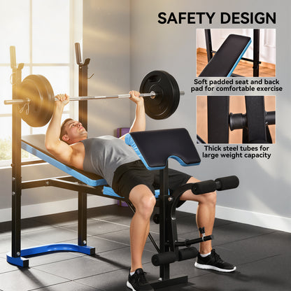 Adjustable Weight Bench with Leg Developer Barbell Rack for Lifting and Strength Training Multifunctional Workout Station for