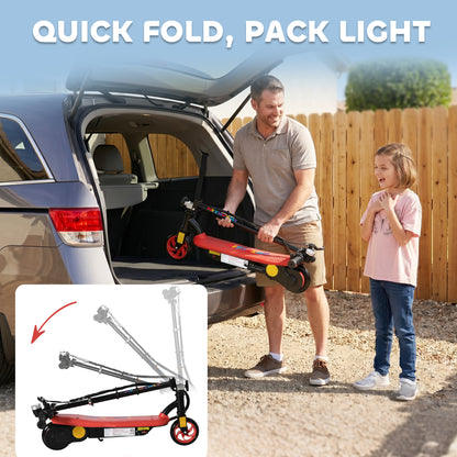 Foldable Electric Scooter, with LED Lights, for Ages 7-14 Years, Red