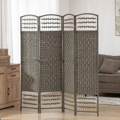 4 Panel Folding Privacy Screen, Room Divider with Pine Wood Frame for Living Room and Office, Dark Grey
