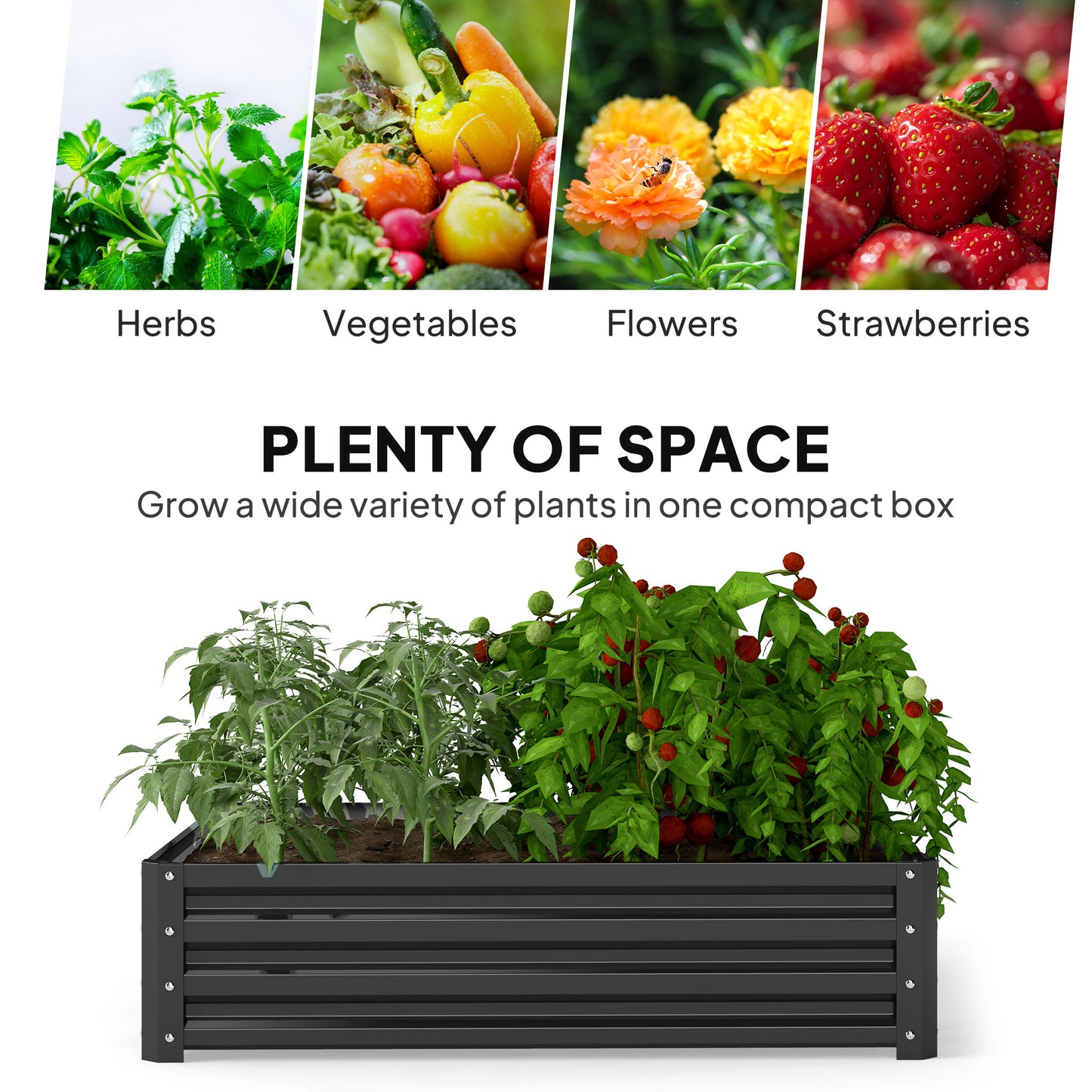 432L Square Raised Garden Bed Box with Weatherized Steel Frame for Vegetables, Flowers and Herbs, 120 x 120 x 30cm, Grey