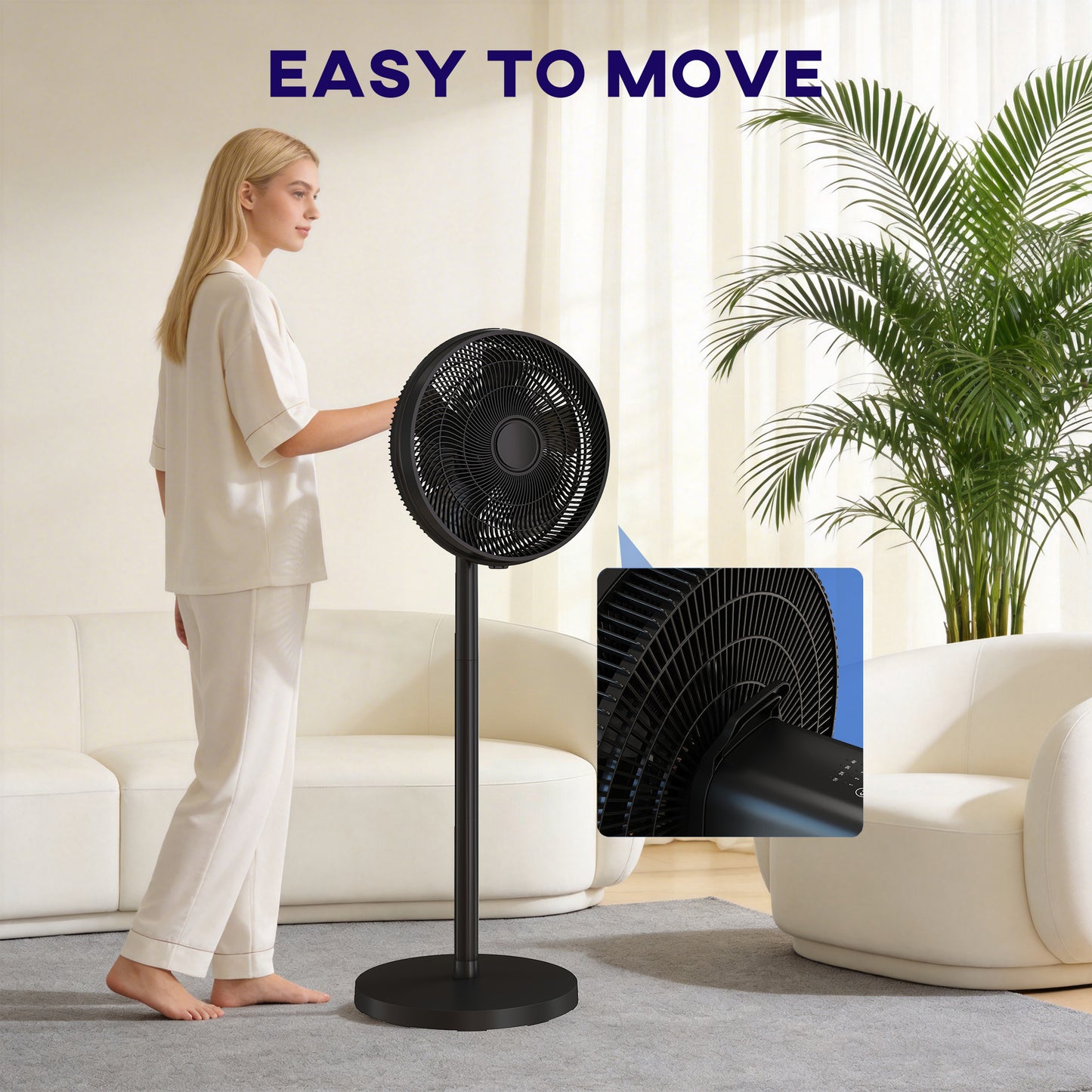 40 cm Standing Fan, Cooling Floor Fan with 80° Oscillating, Adjustable Tilt and Height, 4 Speed, Remote Control, Black
