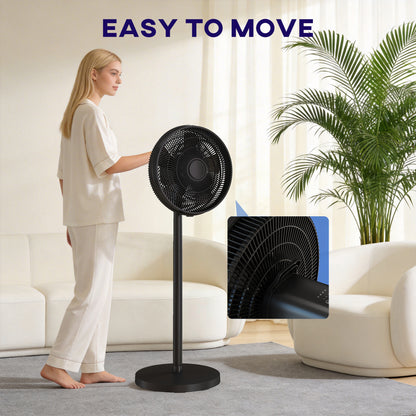 40 cm Standing Fan, Cooling Floor Fan with 80° Oscillating, Adjustable Tilt and Height, 4 Speed, Remote Control, Black