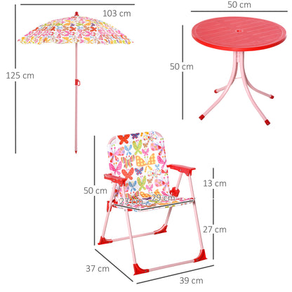 Kids Outdoor Bistro Table and Chair Set Butterfly Pattern Garden Patio Backyard with Removable & Height Adjustable Parasol
