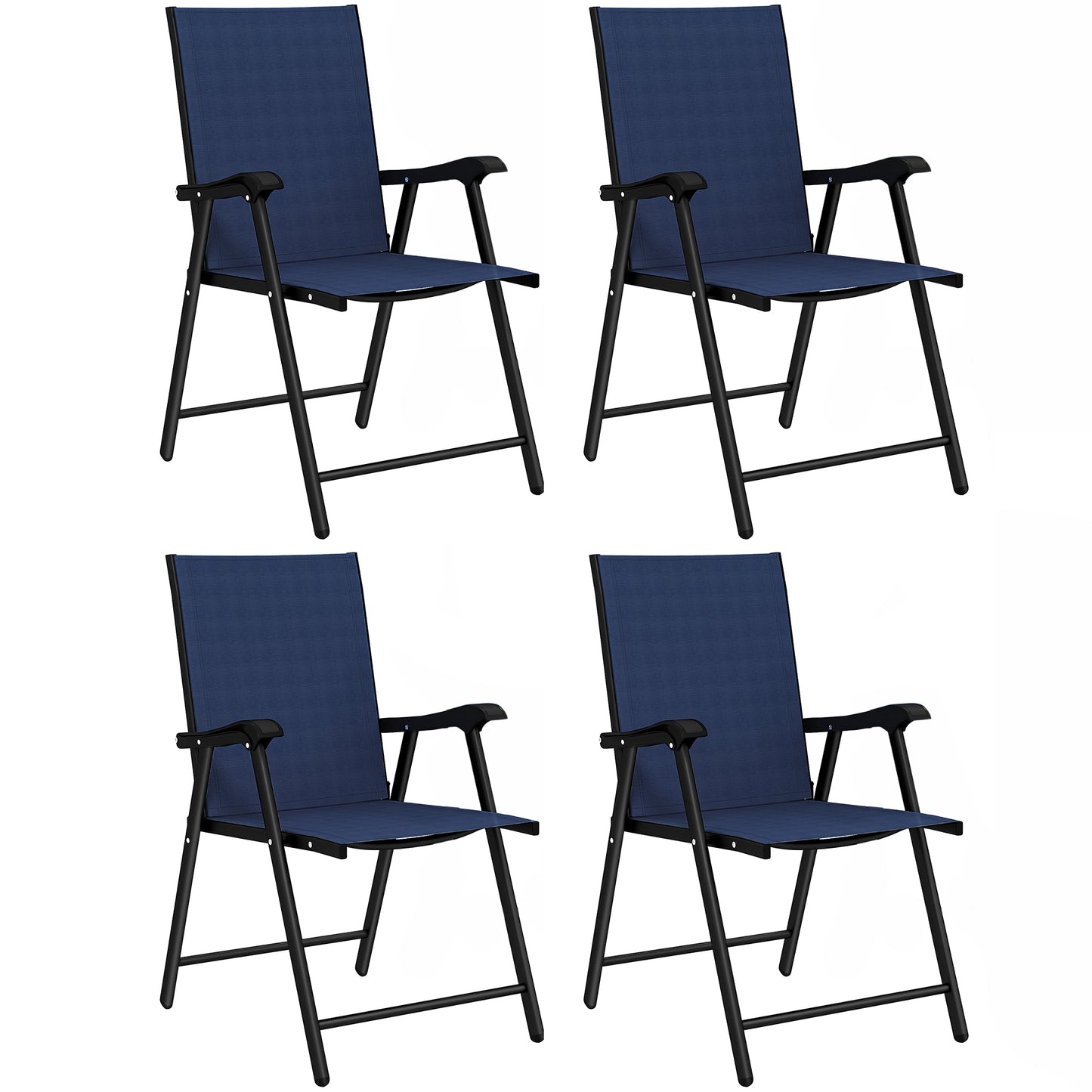Folding Garden Chairs Set of 4, Foldable Garden Dining Chairs with High Back, Armrests, Texteline Seat, Navy Blue