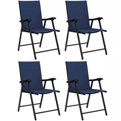 Folding Garden Chairs Set of 4, Foldable Garden Dining Chairs with High Back, Armrests, Texteline Seat, Navy Blue