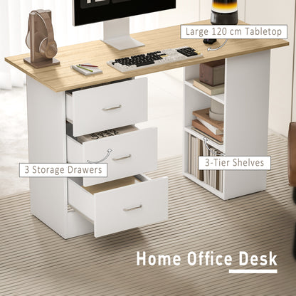 Computer Desk with Drawers, Home Office Desk, Writing Table, PC Workstation with 3 Storage Shelves for Working, Study