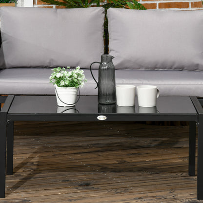 4 Piece Metal Garden Furniture Set with Tempered Glass Coffee Table, Texteline Pocket