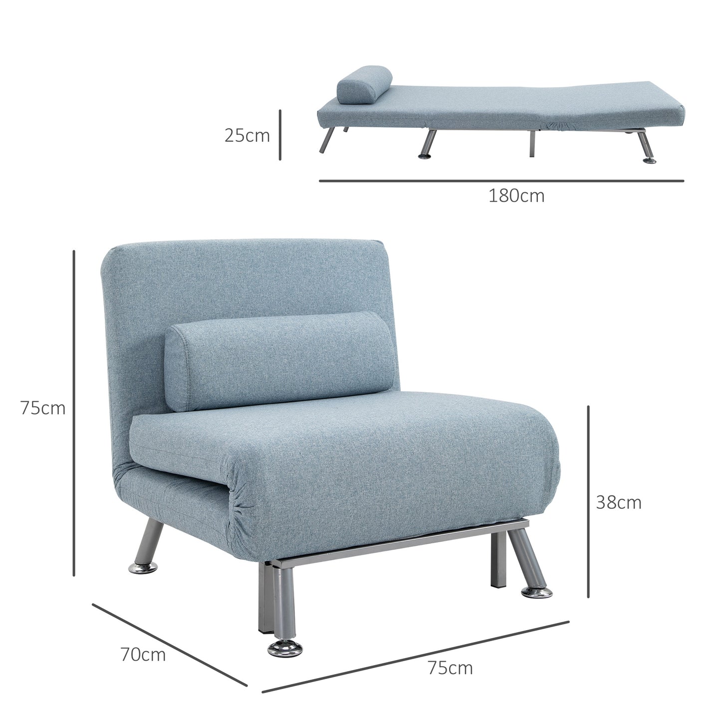 3-in-1 Convertible Chair Bed – Sky Blue