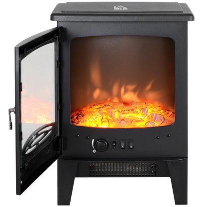 Tempered Glass Casing Electric Fireplace, Freestanding Electric Fire with Realistic Flame Effect, Log Burner