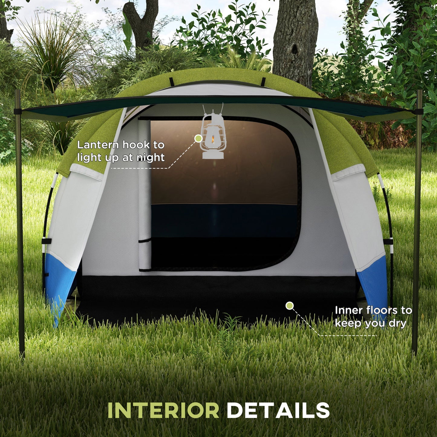 Two Man Two-Room Tent, with Porch and Accessories - Green