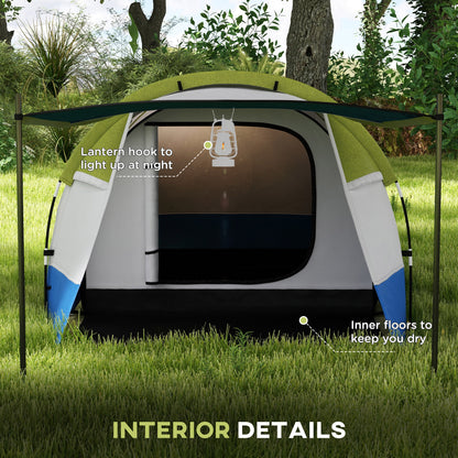 Two Man Two-Room Tent, with Porch and Accessories - Green
