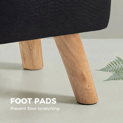 Linen-Look Square Padded Footstool - Black