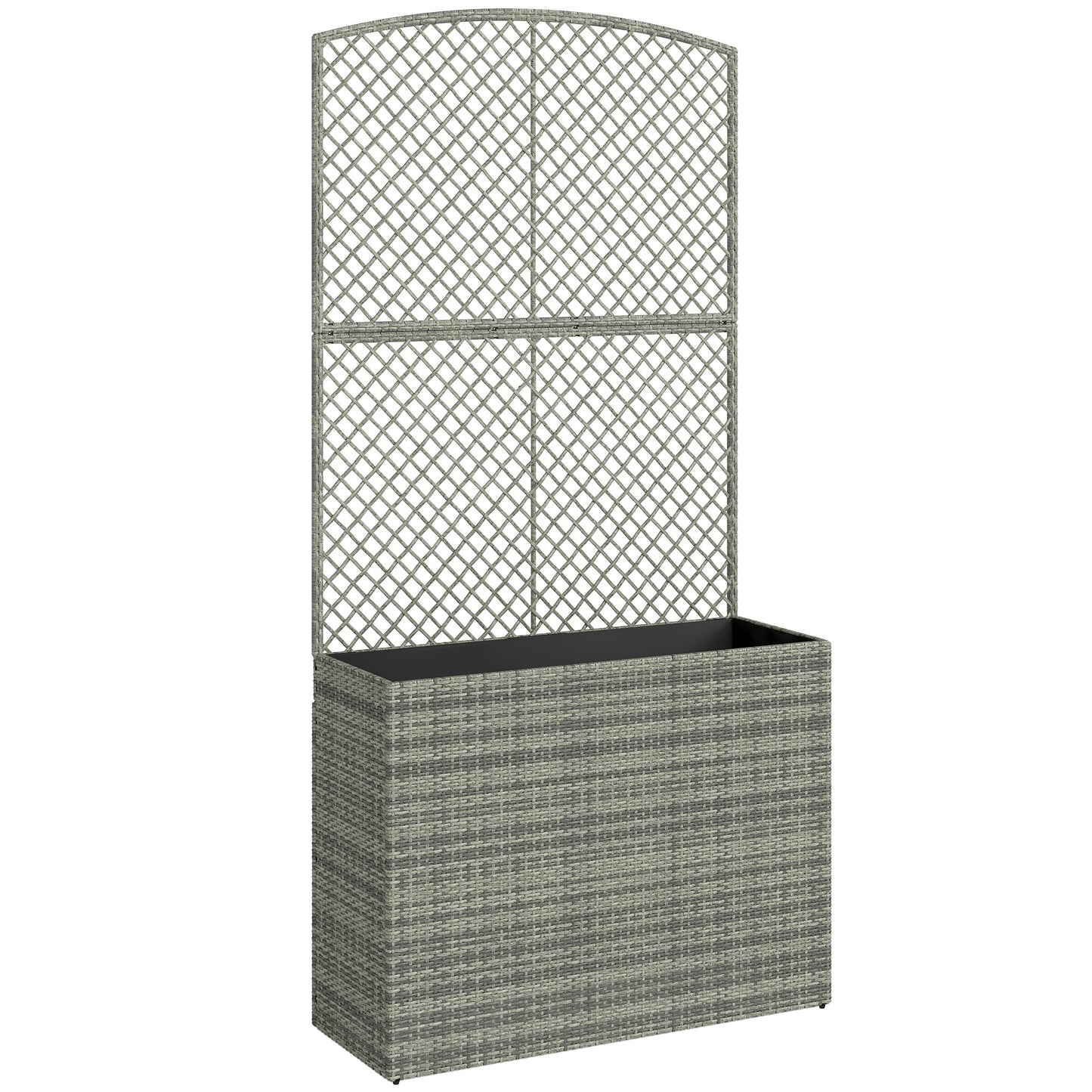 Rattan Planter with Trellis, Raised Beds for Garden with Liner for Climbing Plants Vegetables Flowers, Dark Grey