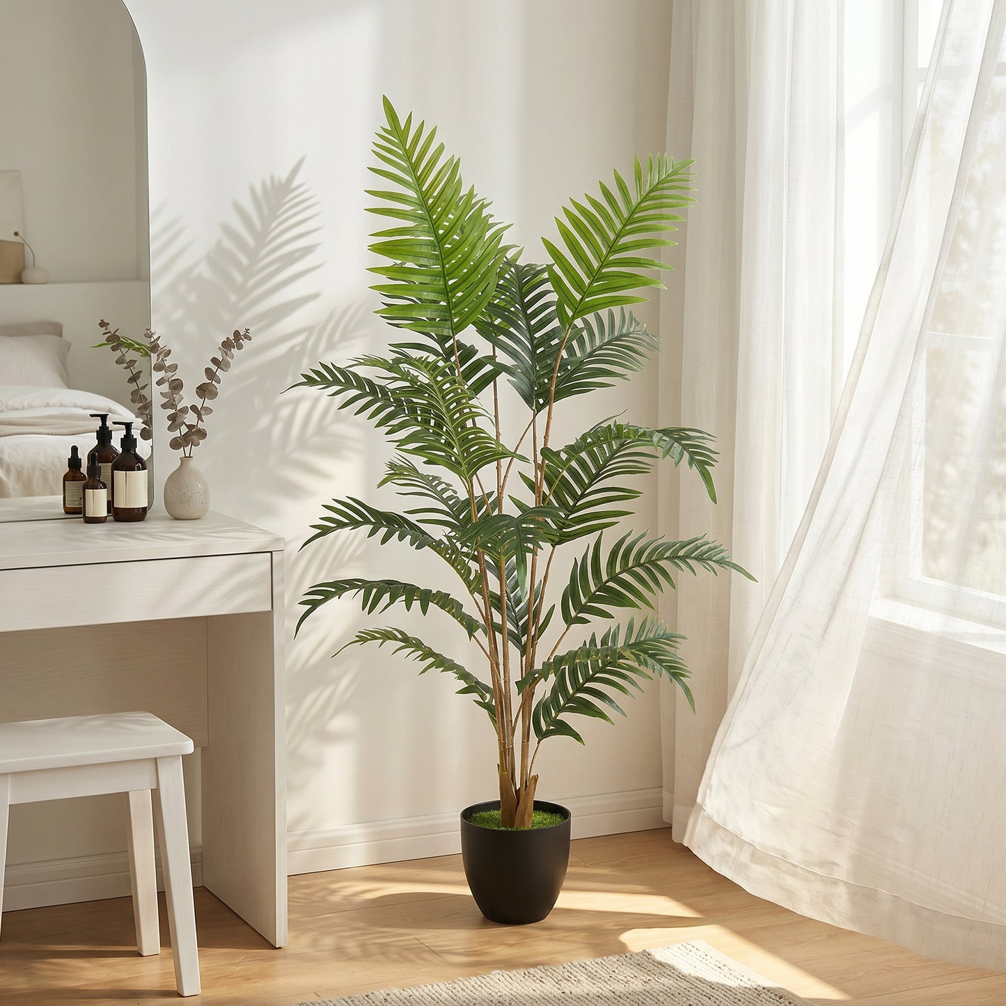 Artificial Fern Topiary Tree, Realistic Artificial Plant in Cement Pot, Fake Plant, 120cm