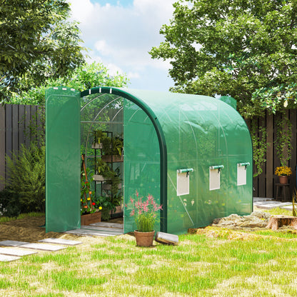 3 x 2 m Polytunnel Greenhouse, with Reinforced PE Cover, Windows and Doors - Green
