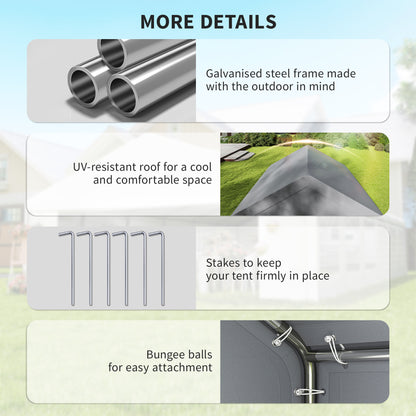 3 x 3 m Party Tent, Outdoor Canopy Tent Shelter with Removable Sidewalls, 4 Zipped Doors, for Parties, Wedding, Grey