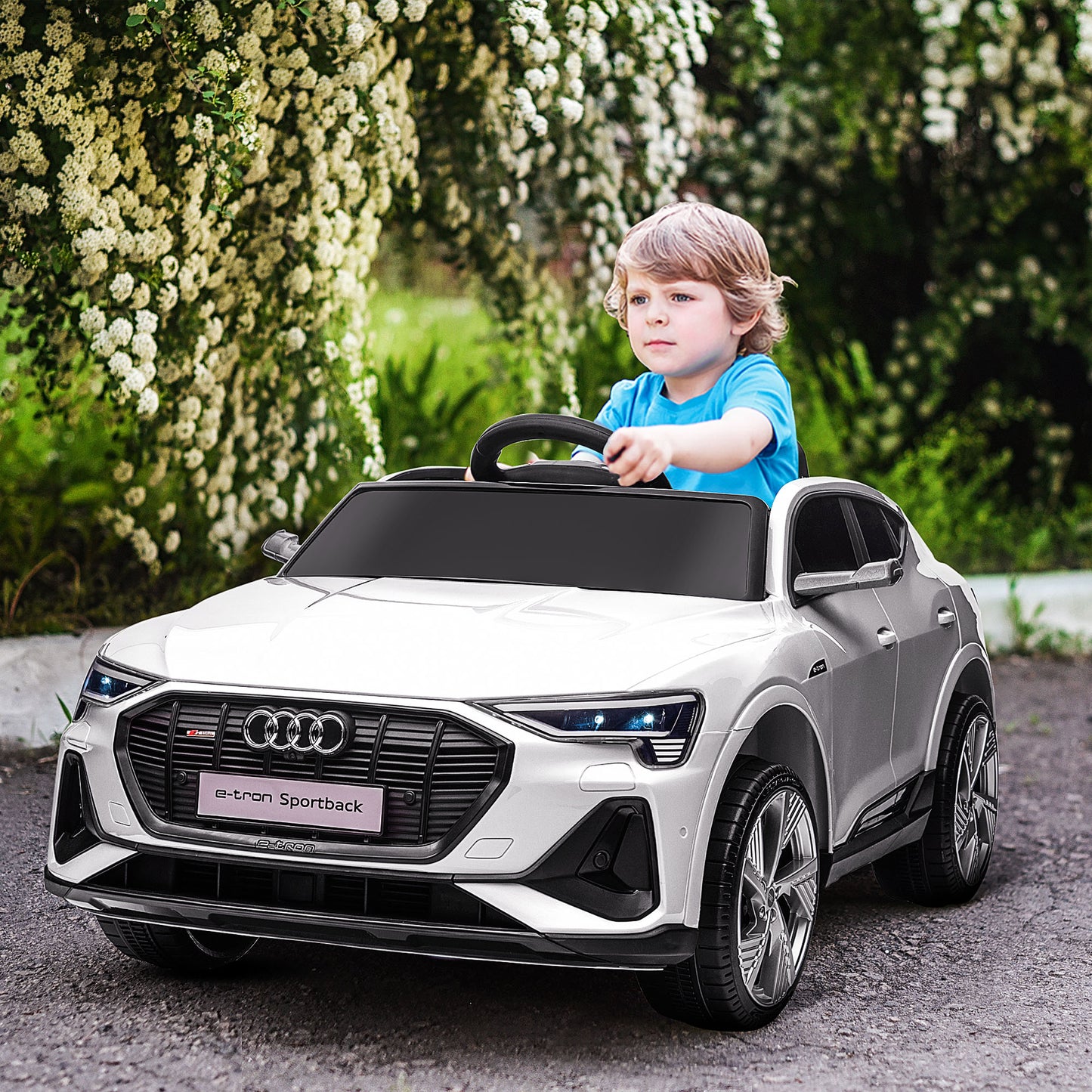 12V Kids Electric Ride-On Car, with Remote Control, Lights, Music, Horn - White
