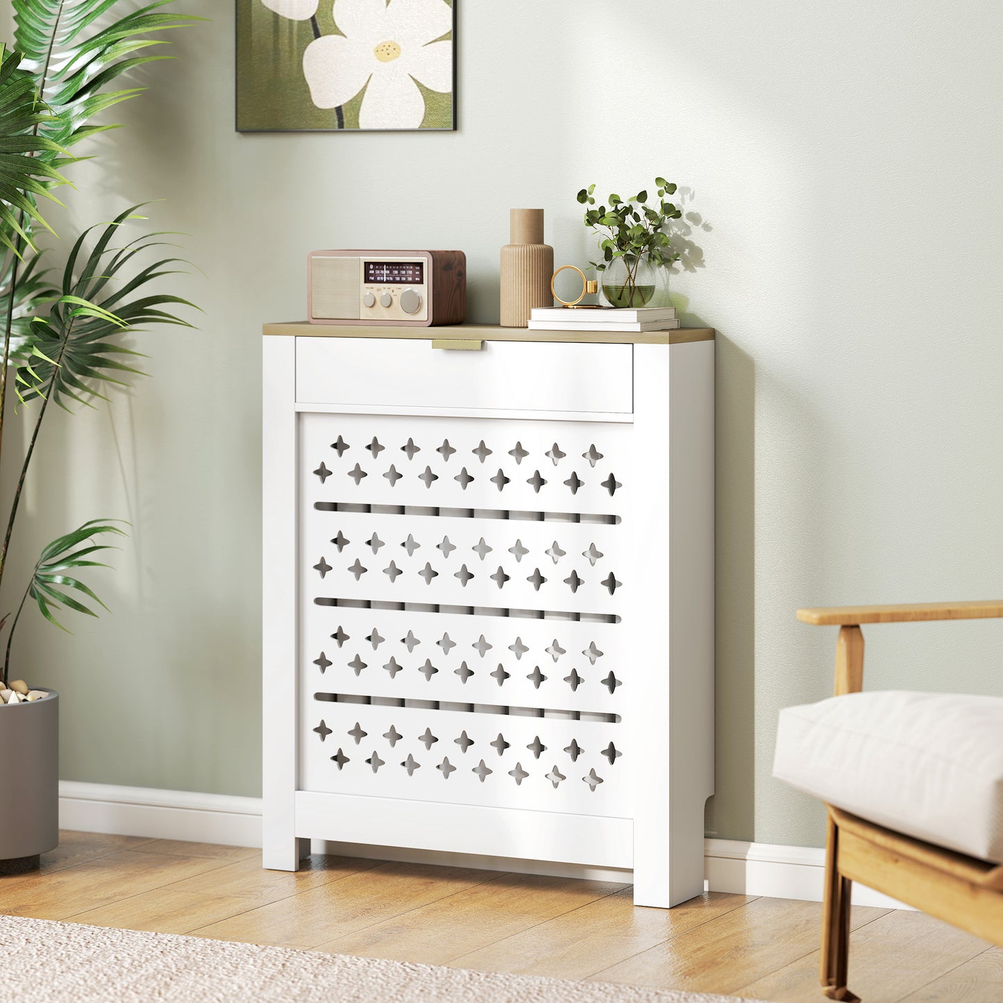 78 x 19 cm Minimal Radiator Cover, with Drawer - White