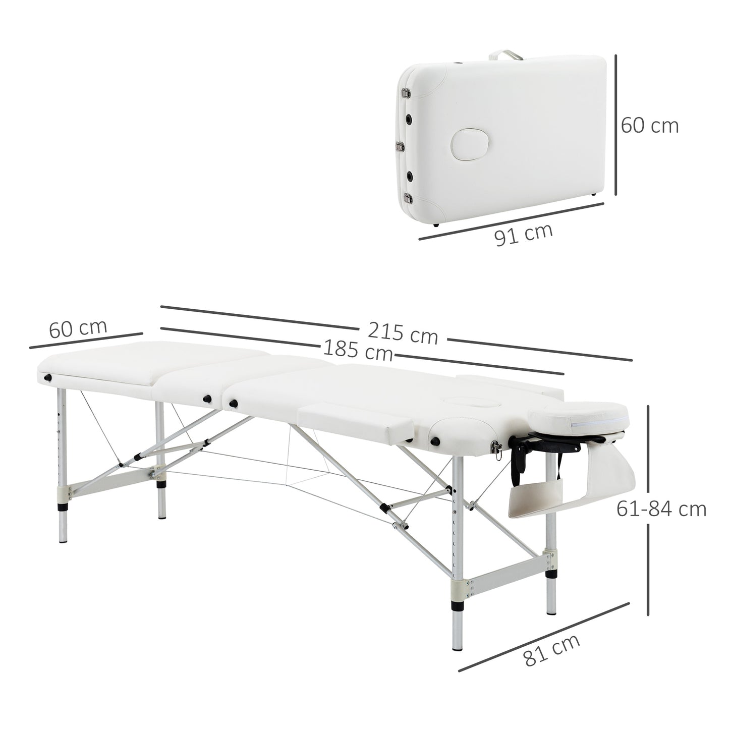 Foldable Massage Bed Portable Table, 3-Section Aluminium Foldable Beauty Couch