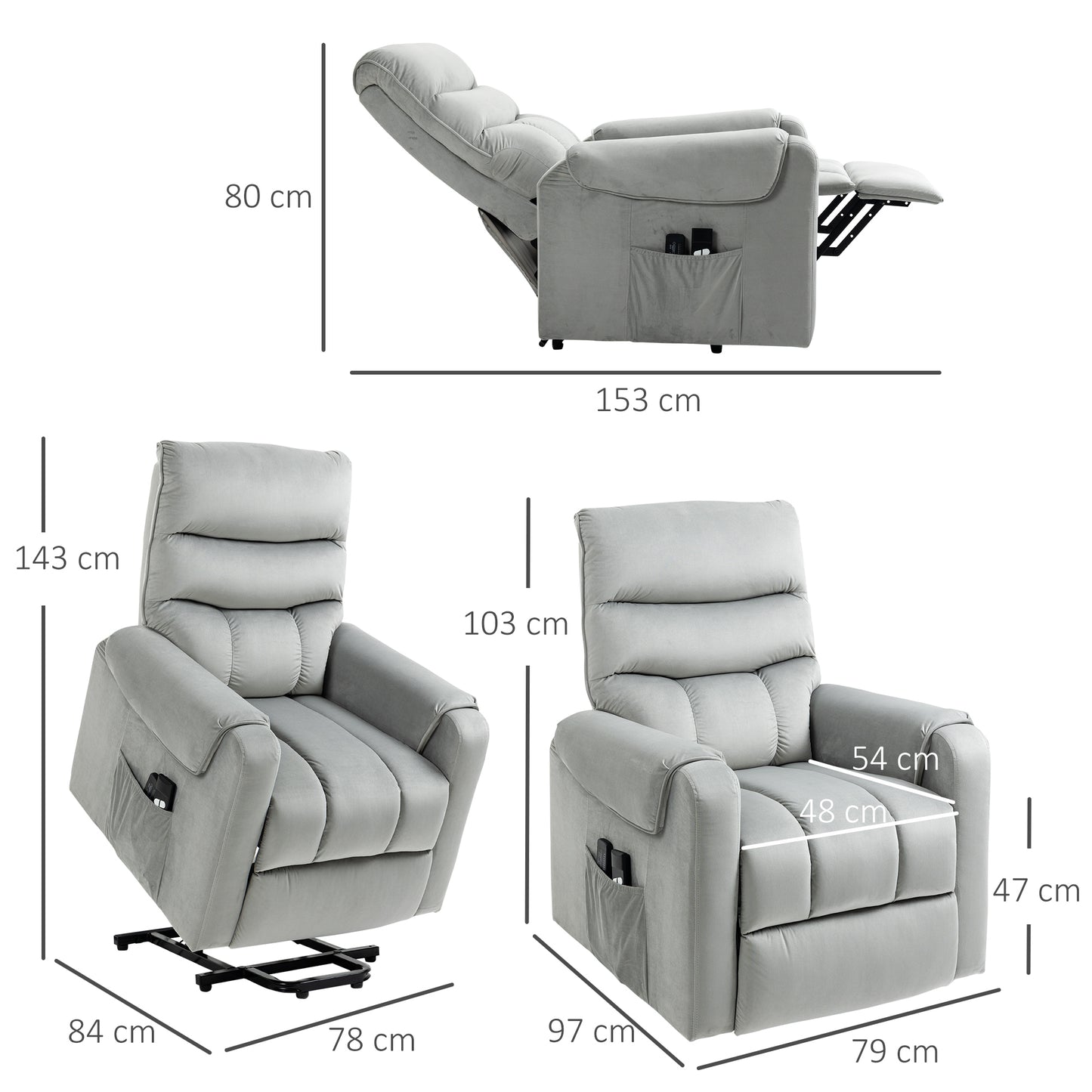 Vibration Massage Rise and Recliner Chair, Electric Power Lift Recliner with Remote Control and Side Pockets, Grey